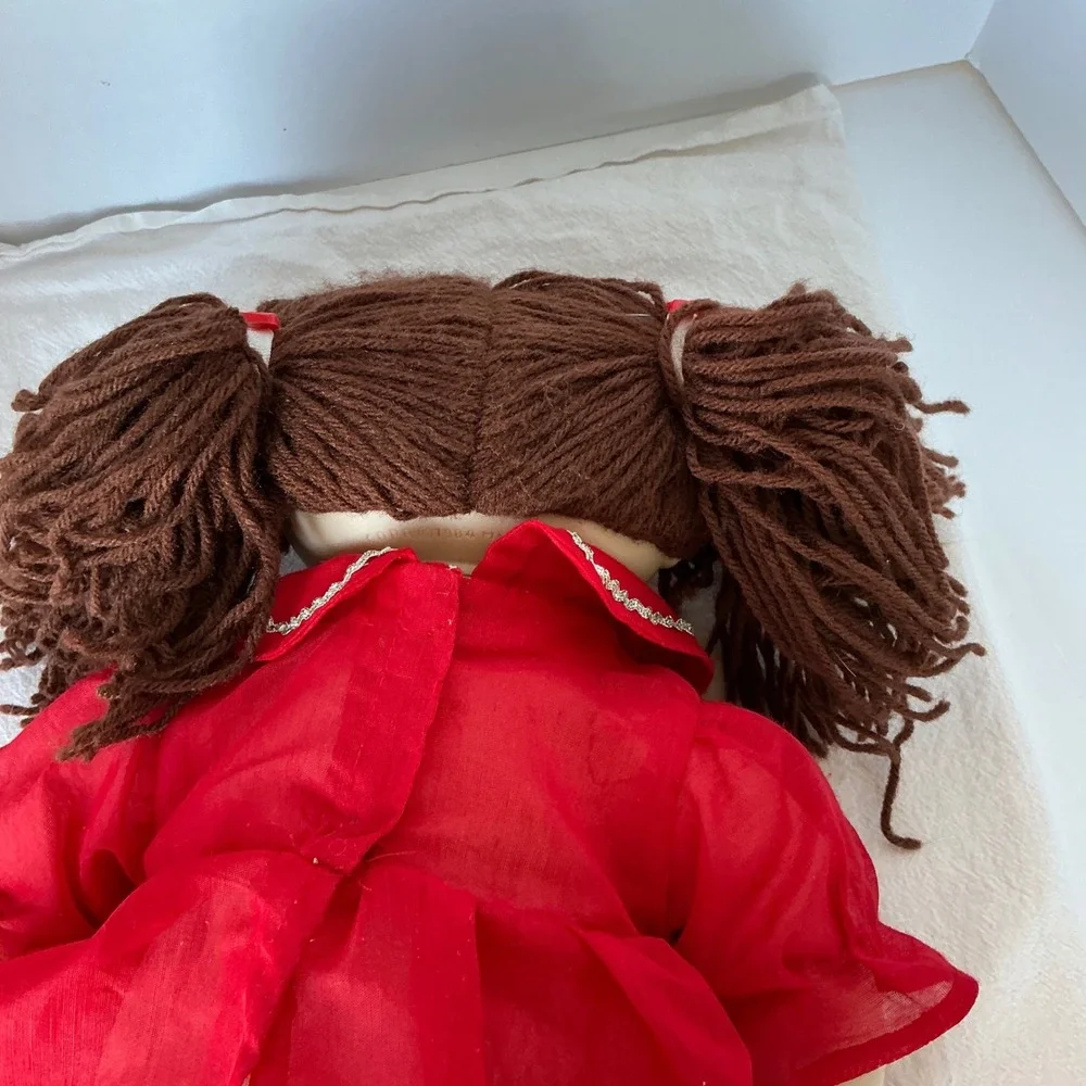 Vintage 1984 Doll Brown Yarn‎ Hair Red Dress 18in Retro Toy